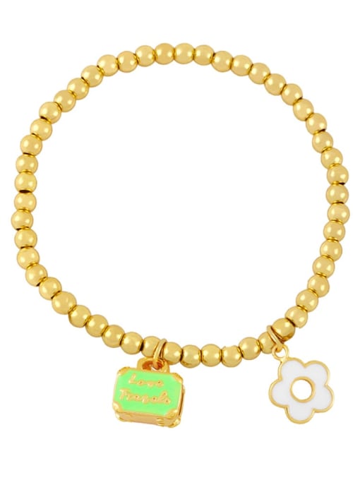 green Brass Enamel Flower Trend Beaded Bracelet