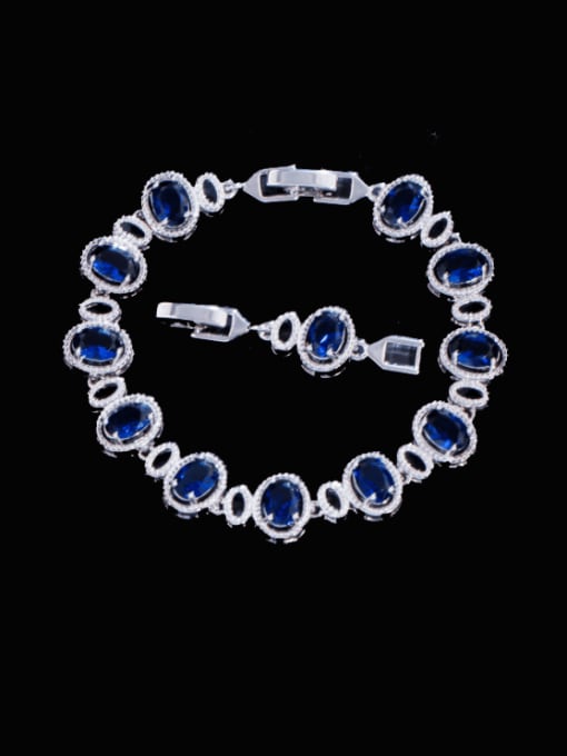 blue Brass Cubic Zirconia Multi Color Oval Luxury Bracelet