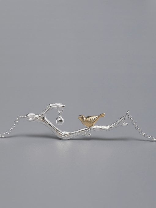 SILVER MI 925 Sterling Silver  Minimalist Branch Bird Necklace 2
