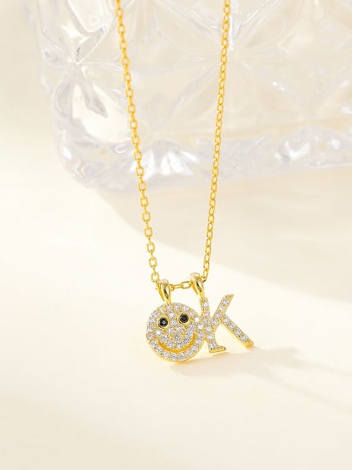 NS976  Gold 925 Sterling Silver Cubic Zirconia Icon Cute Necklace