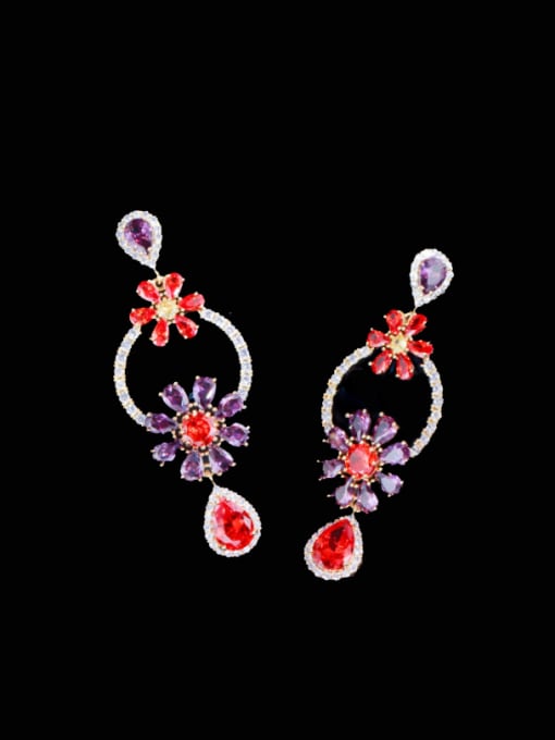 L.WIN Brass Cubic Zirconia Flower Luxury Drop Earring 2