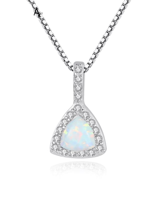 CCUI 925 sterling silver simple triangle Opal Pendant Necklace 0