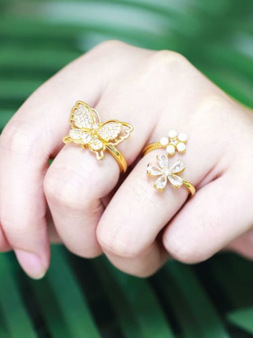 CC Brass Cubic Zirconia Butterfly Flower Vintage Band Ring 1
