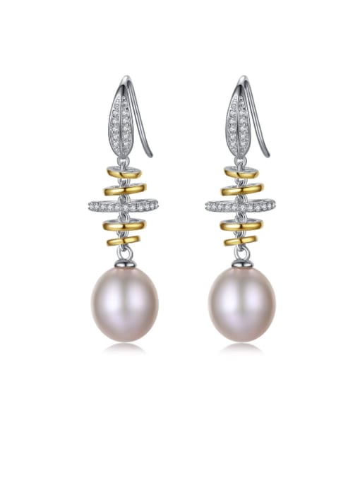 CCUI 925 Sterling Silver Freshwater Pearl White Round Trend Hook Earring 0