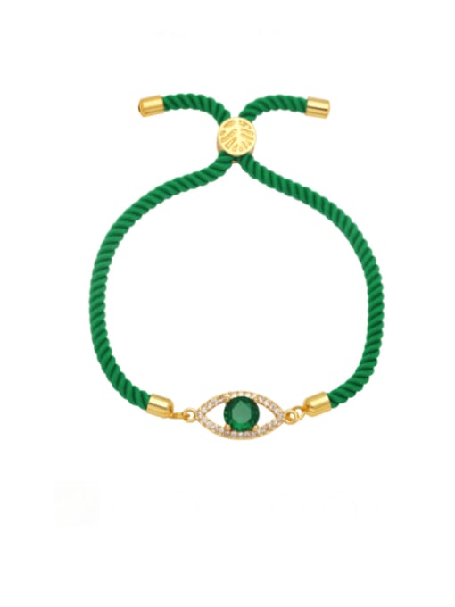 green Brass Cubic Zirconia Weave Evil Eye  Trend Adjustable Bracelet