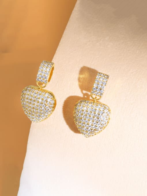 Golden color Brass Cubic Zirconia Heart Luxury Stud Earring