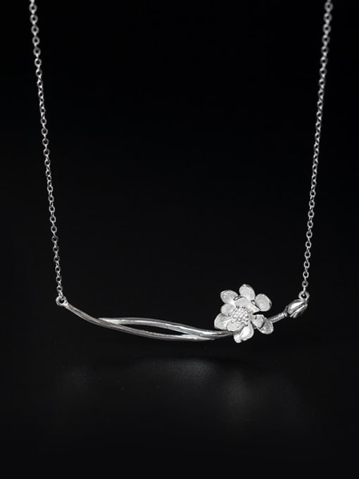 SILVER MI 925 Sterling Silver Flower Minimalist Necklace 0