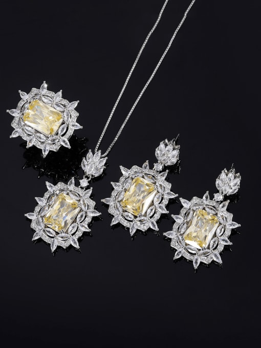 ROSS Brass Cubic Zirconia Luxury Geometric Earring Ring and Pendant Set