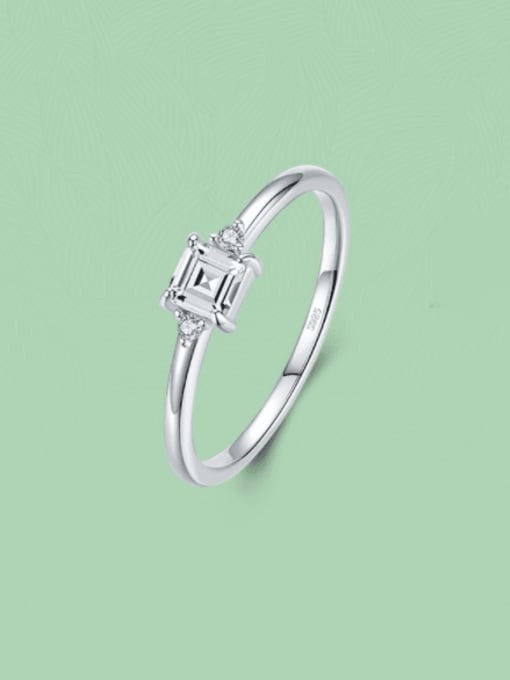silver 925 Sterling Silver Cubic Zirconia Square Minimalist Band Ring