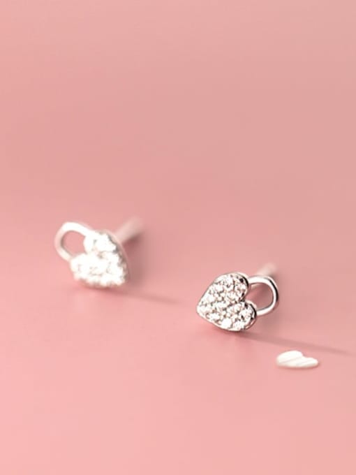 Rosh 925 Sterling Silver Cubic Zirconia Heart Minimalist Stud Earring 0
