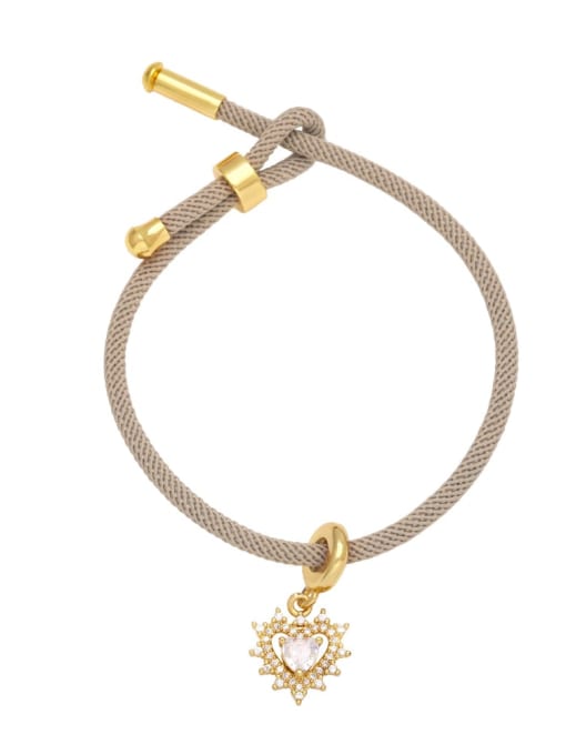 CC Brass Cubic Zirconia Heart Hip Hop Handmade Weave Bracelet 3