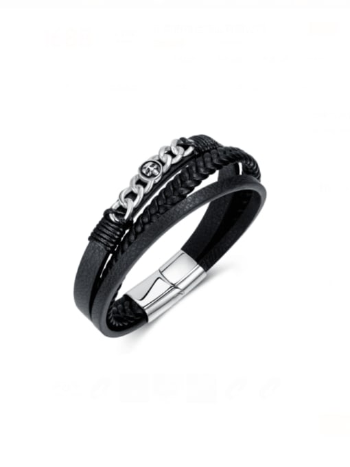 1501 leather bracelet Titanium Steel Leather Weave Hip Hop Strand Bracelet