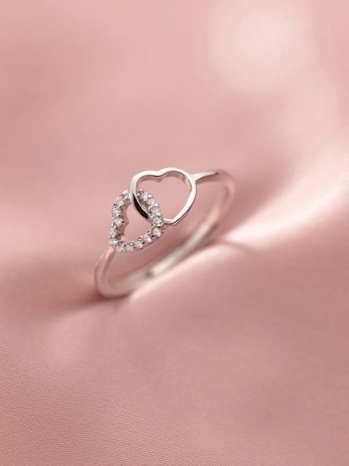 Rosh 925 Sterling Silver Cubic Zirconia Heart Minimalist Band Ring 2