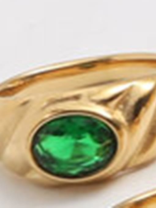 Gold+Green  US 7  A706 Titanium Steel Glass Stone Geometric Vintage Band Ring