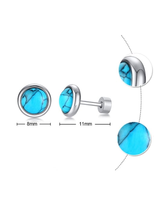 CONG 316L Surgical Steel Turquoise Round Vintage Stud Earring 2