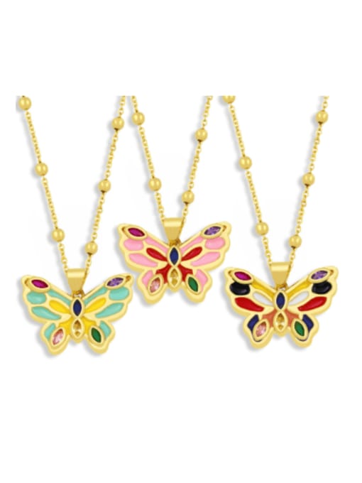 CC Brass Enamel Butterfly Vintage Necklace