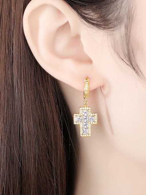 BLING SU Brass Cubic Zirconia Cross Luxury Huggie Earring 3