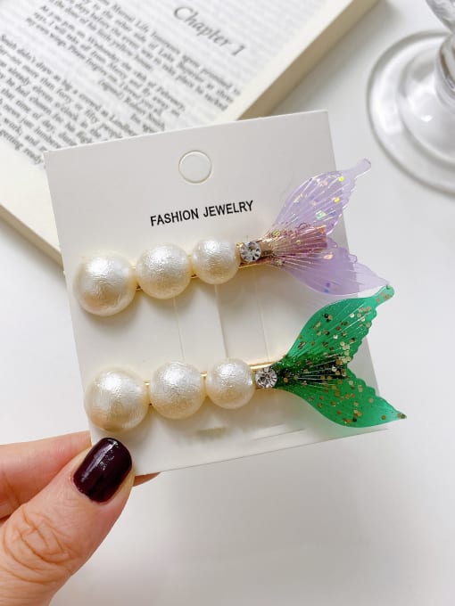 Pearl fish tail 7.5cm Alloy Imitation Pearl Acrylic Trend Butterfly  Hair Barrette