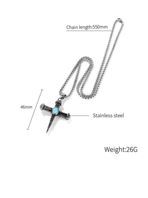 Open Sky Titanium Steel Turquoise Cross Hip Hop Necklace 4