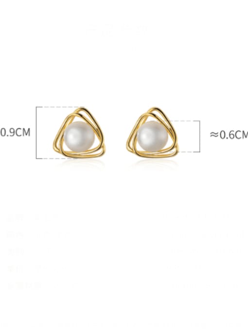 Rosh 925 Sterling Silver Imitation Pearl Triangle Minimalist Stud Earring 3