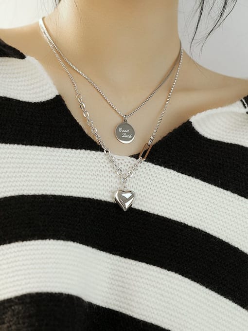 Open Sky Titanium Steel Smooth Heart Vintage Long Strand Necklace 1