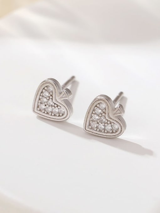 ES2493 Platinum 925 Sterling Silver Cubic Zirconia Heart Dainty Stud Earring