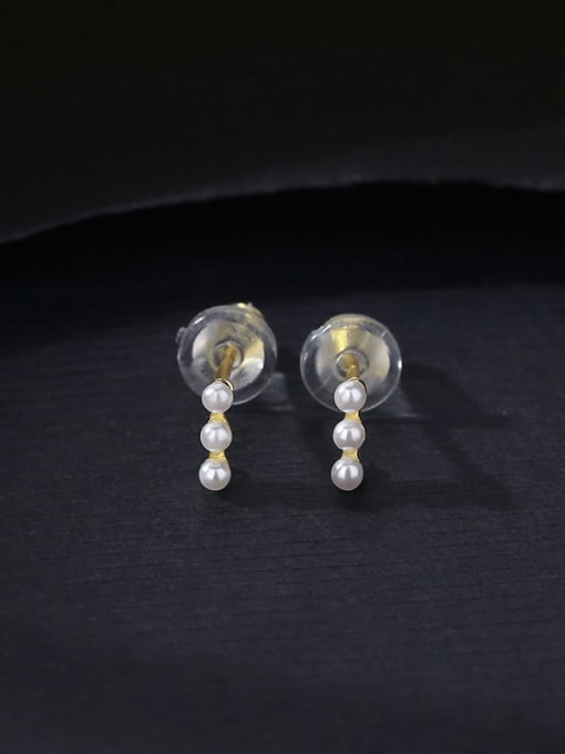 14K 23I07 gold 925 Sterling Silver Imitation Pearl Geometric Minimalist Stud Earring
