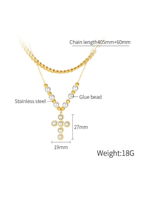 Open Sky Stainless steel Imitation Pearl Cross Hip Hop Necklace 2