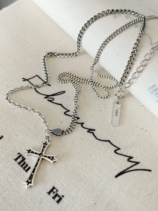 Boomer Cat 925 Sterling Silver Cross Vintage Long Strand Necklace