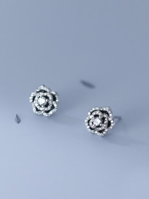Rosh 925 Sterling Silver Cubic Zirconia Enamel Flower Minimalist Stud Earring 0