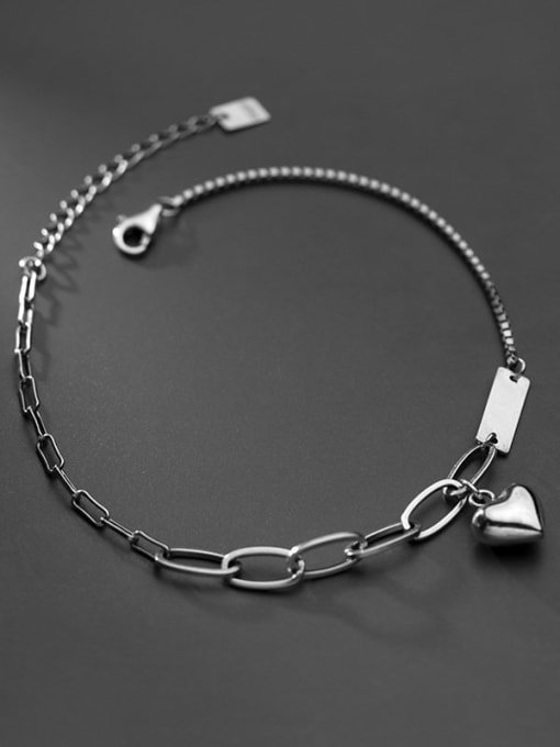 Rosh 925 Sterling Silver Retro heart shaped geometry chain  Anklet 1