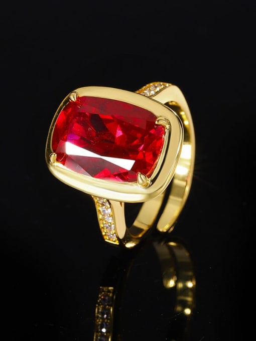 red Brass Cubic Zirconia Geometric Luxury Band Ring