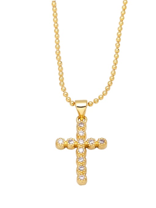 B Brass Cubic Zirconia Cross Vintage Regligious Necklace