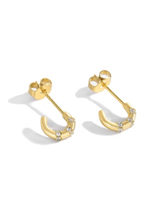 Gold semicircular Earrings Brass Cubic Zirconia  Minimalist Semicircular Stud Earring