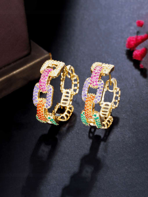 L.WIN Brass Cubic Zirconia Geometric Luxury Huggie Earring 3