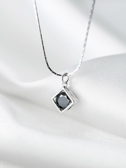 Rosh 925 Sterling Silver Cubic Zirconia Black Simple square pendant  Necklace 2