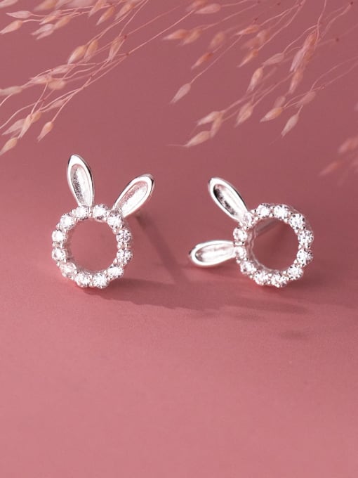 Rosh 925 Sterling Silver Cubic Zirconia Rabbit Dainty Stud Earring