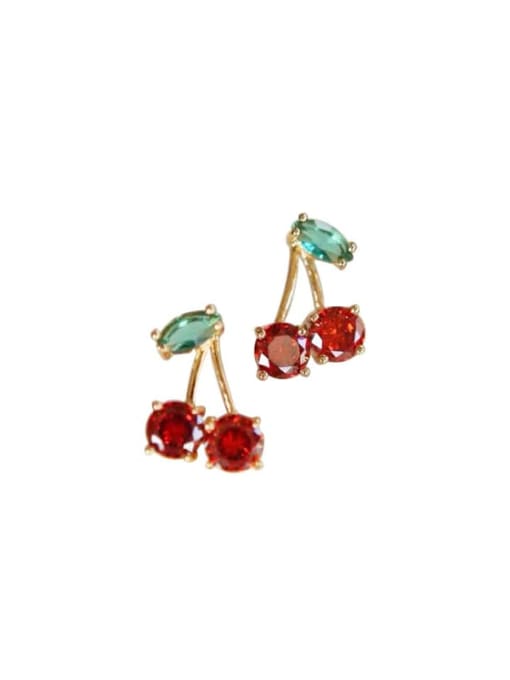 LI MUMU Brass Cubic Zirconia Friut Cherry  Dainty Stud Earring
