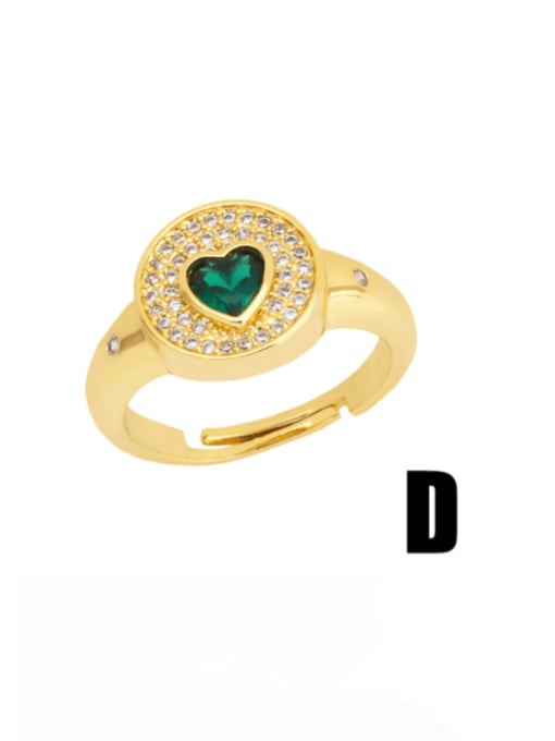 D Brass Cubic Zirconia Heart Vintage Band Ring