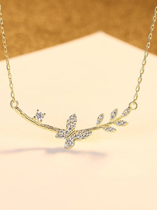 18K gold 14D11 925 Sterling Silver Cubic Zirconia Butterfly Dainty Necklace