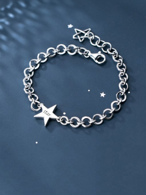 Rosh 925 Sterling Silver  Minimalist  Pentagram hollow chain Link Bracelet 0