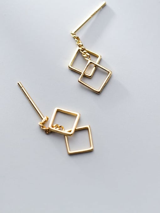 Rosh 925 Sterling Silver Hollow Square Minimalist Drop Earring 2