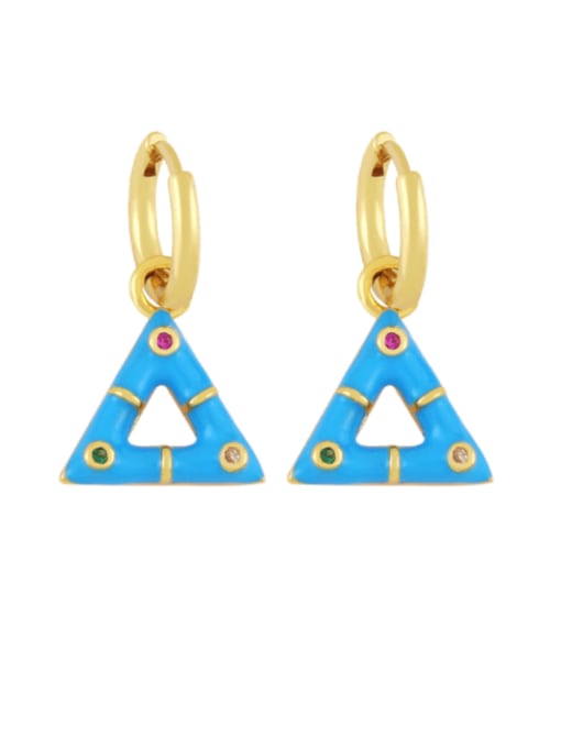 blue Brass Enamel Geometric Trend Huggie Earring