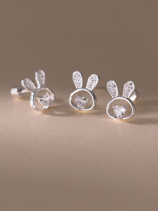 Rosh 925 Sterling Silver Cubic Zirconia Rabbit Cute Stud Earring