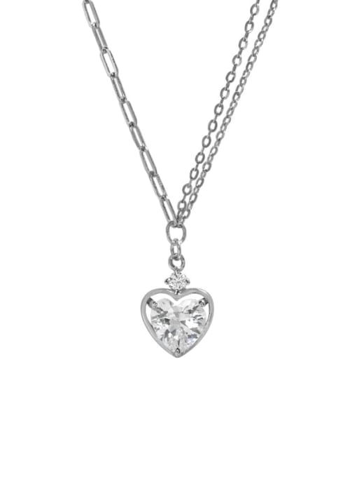 Platinum 925 Sterling Silver Cubic Zirconia Heart Minimalist Necklace