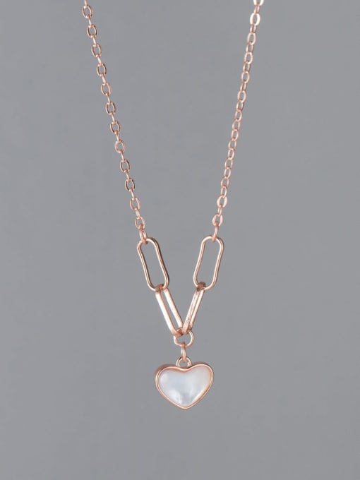 Rosh 925 Sterling Silver Shell Heart Minimalist  Hollow Chain Necklace