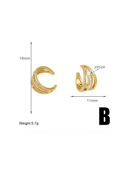 C Brass Cubic Zirconia Geometric Hip Hop Clip Earring