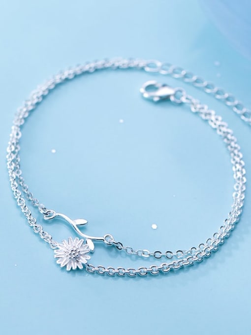 Rosh 925 sterling silver fminimalist Fashion Daisy Leaf Flower Double Bracelet