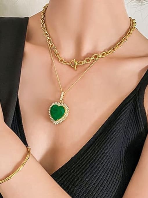 ROSS Brass Glass stone Heart Luxury Necklace 0