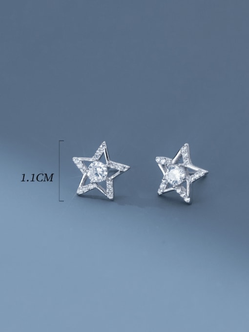 Rosh 925 Sterling Silver Cubic Zirconia Pentagram Minimalist Stud Earring 3